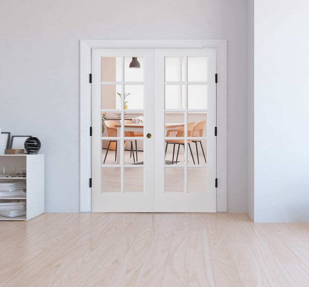 French 10 Lite Clear Glass MDF Interior Double Door - Krosswood