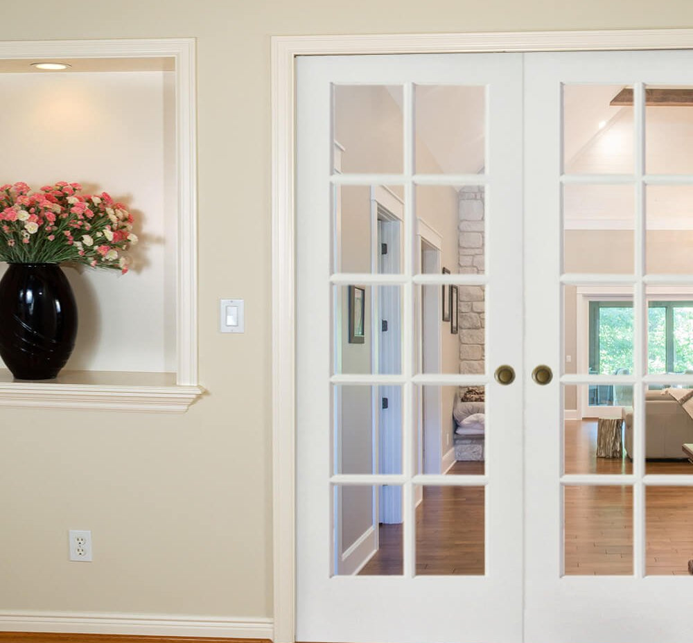 French 10 Lite Clear Glass MDF Interior Double Door - Krosswood