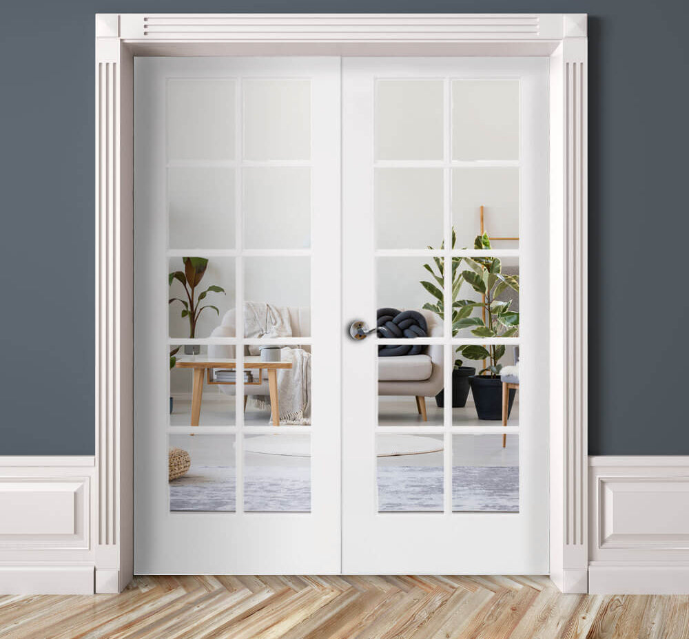 French 10 Lite Clear Glass MDF Interior Double Door - Krosswood
