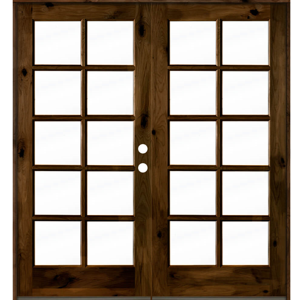 French Knotty Alder 10 Lite Glass Exterior Double Door - Krosswood
