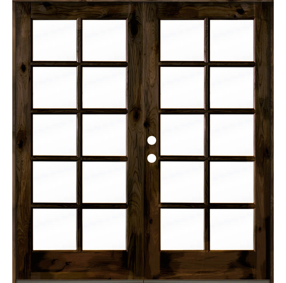 French Knotty Alder 10 Lite Glass Exterior Double Door - Krosswood
