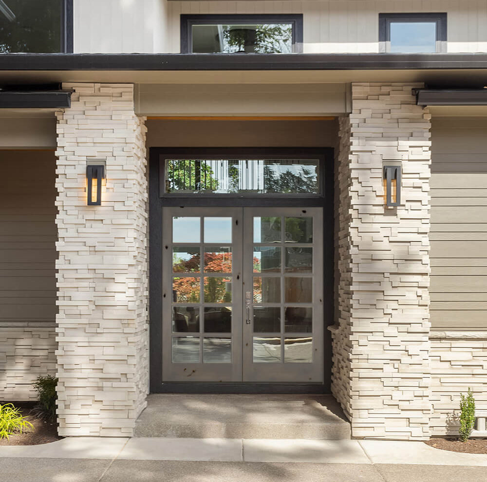 French Knotty Alder 10 Lite Glass Exterior Double Door - Krosswood