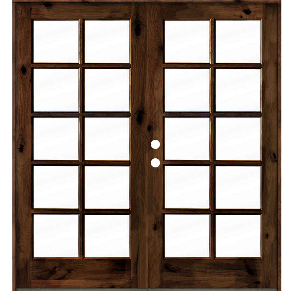 French Knotty Alder 10 Lite Glass Exterior Double Door - Krosswood