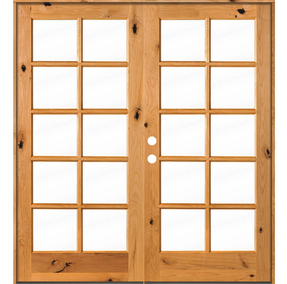French Knotty Alder 10 Lite Glass Exterior Double Door - Krosswood