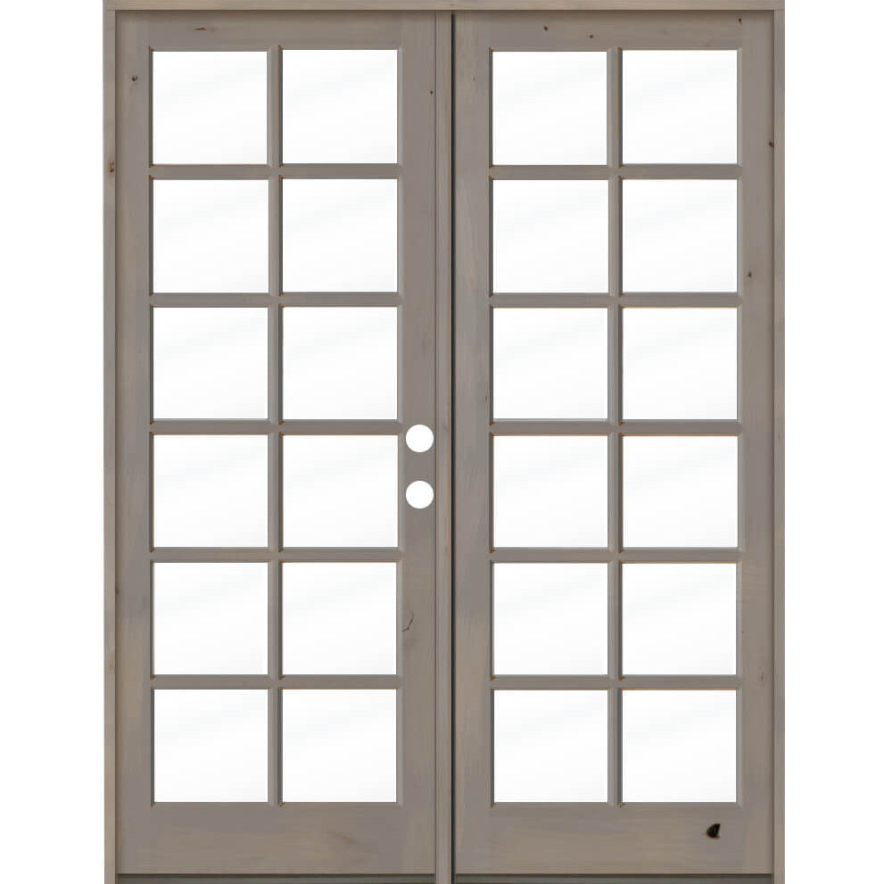 French Knotty Alder Wood 12 Lite Clear Glass Exterior Double Door - Krosswood