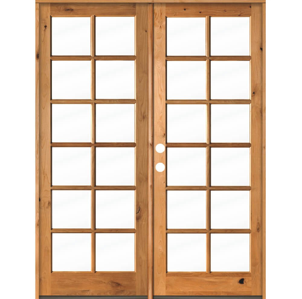 French Knotty Alder Wood 12 Lite Clear Glass Exterior Double Door - Krosswood