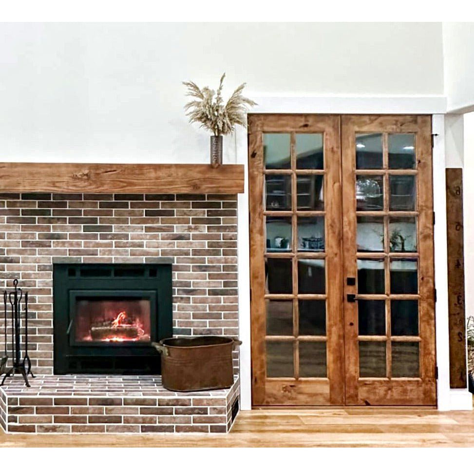 French Knotty Alder Wood 12 Lite Clear Glass Exterior Double Door - Krosswood