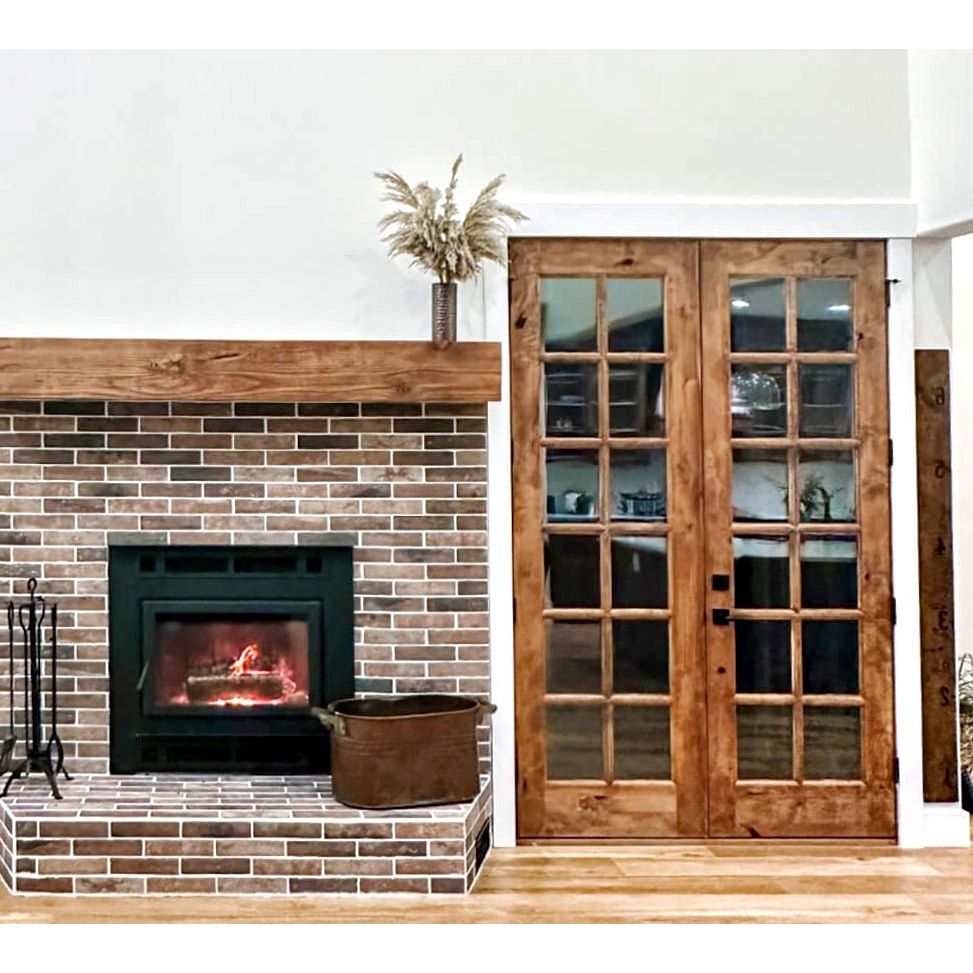 French Knotty Alder Wood 12 Lite Clear Glass Exterior Double Door - Krosswood