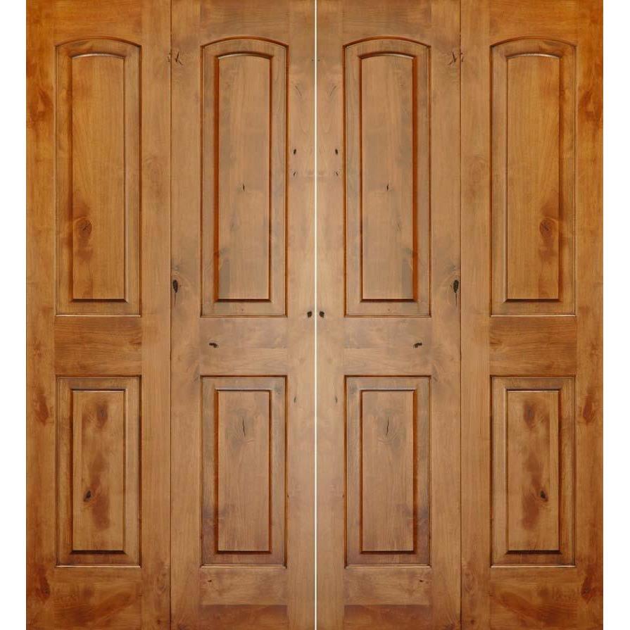 Knotty Alder 2 Panel Top Rail Arch Bi-Fold Interior Double doors - Krosswood