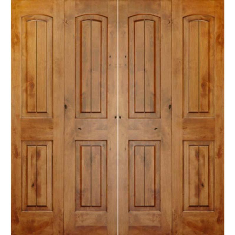 Knotty Alder 2 Panel Top Rail Arch with V-Grooves Bi-Fold Interior Double Doors - Krosswood