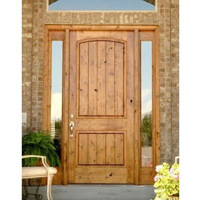 Knotty Alder 2 Panel V-Groove Arch Top Exterior Door - Krosswood
