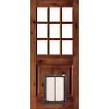 Knotty Alder 9-Lite Clear Glass Exterior Door with Large Dog Door - Krosswood