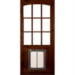 Knotty Alder Clear Glass Arch Top Exterior Door with Dog Door - Krosswood