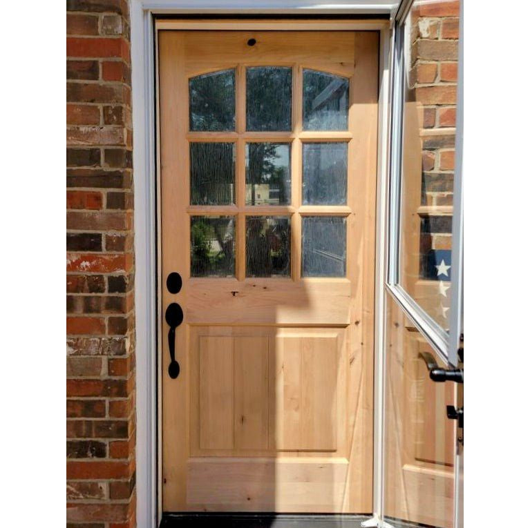 Knotty Alder Clear Glass Arch Top Exterior Door with Dog Door - Krosswood