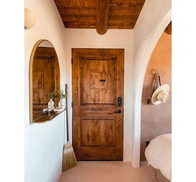 Mediterranean Knotty Alder Square Top Speakeasy Exterior Door - Krosswood