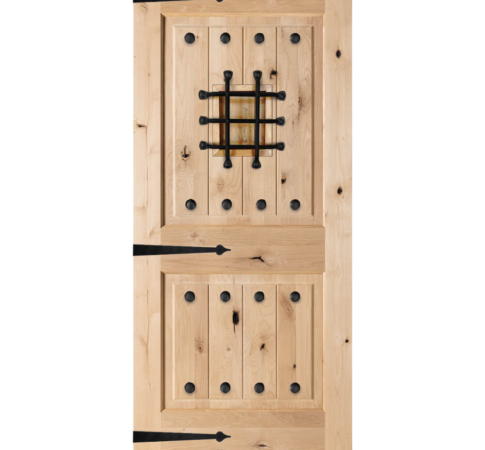 Mediterranean Knotty Alder Square Top Speakeasy Exterior Door - Krosswood