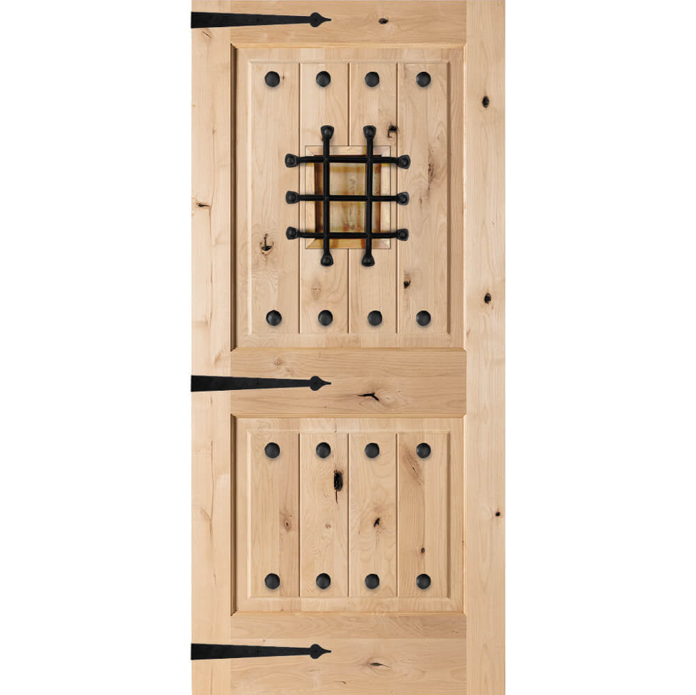 Mediterranean Knotty Alder Square Top Speakeasy Exterior Door - Krosswood