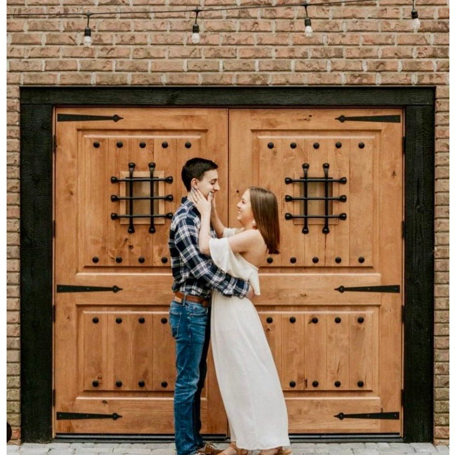 Mediterranean Speakeasy Glass Window Square Top Exterior Double Door - Krosswood