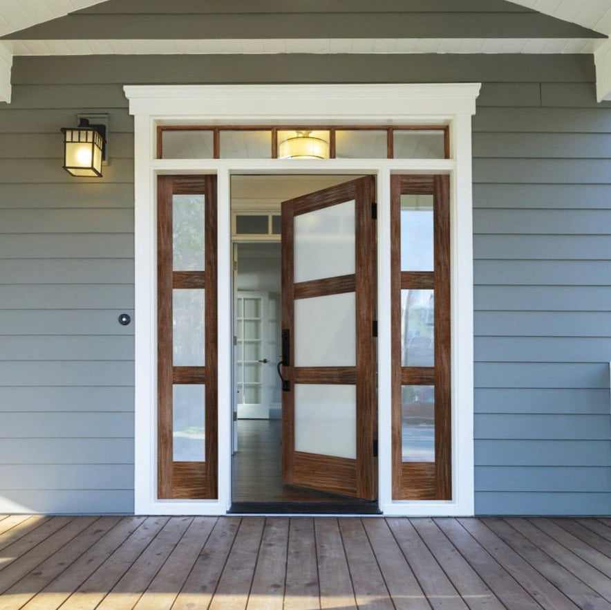 Modern Douglas Fir 3 Lite Satin Etched Glass Exterior Door - Krosswood