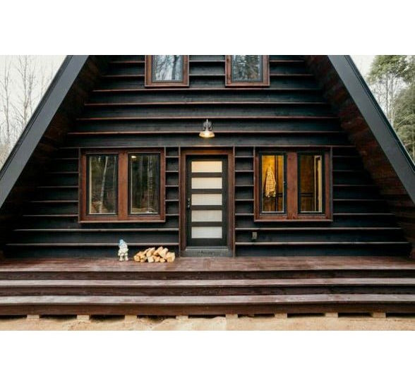 Modern Douglas Fir 5 Lite Satin Etched Glass Exterior Door - Krosswood