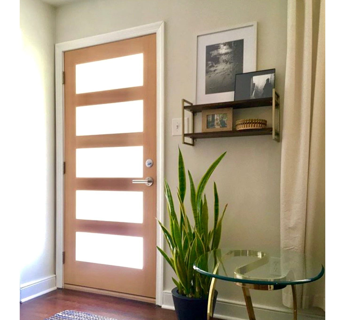 Modern Douglas Fir 5 Lite Satin Etched Glass Exterior Door - Krosswood