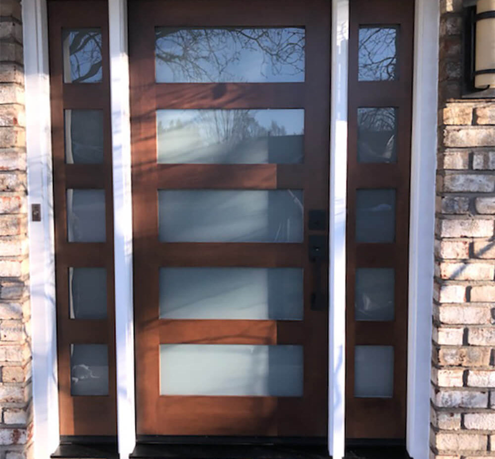 Modern Douglas Fir 5 Lite Satin Etched Glass Exterior Door - Krosswood