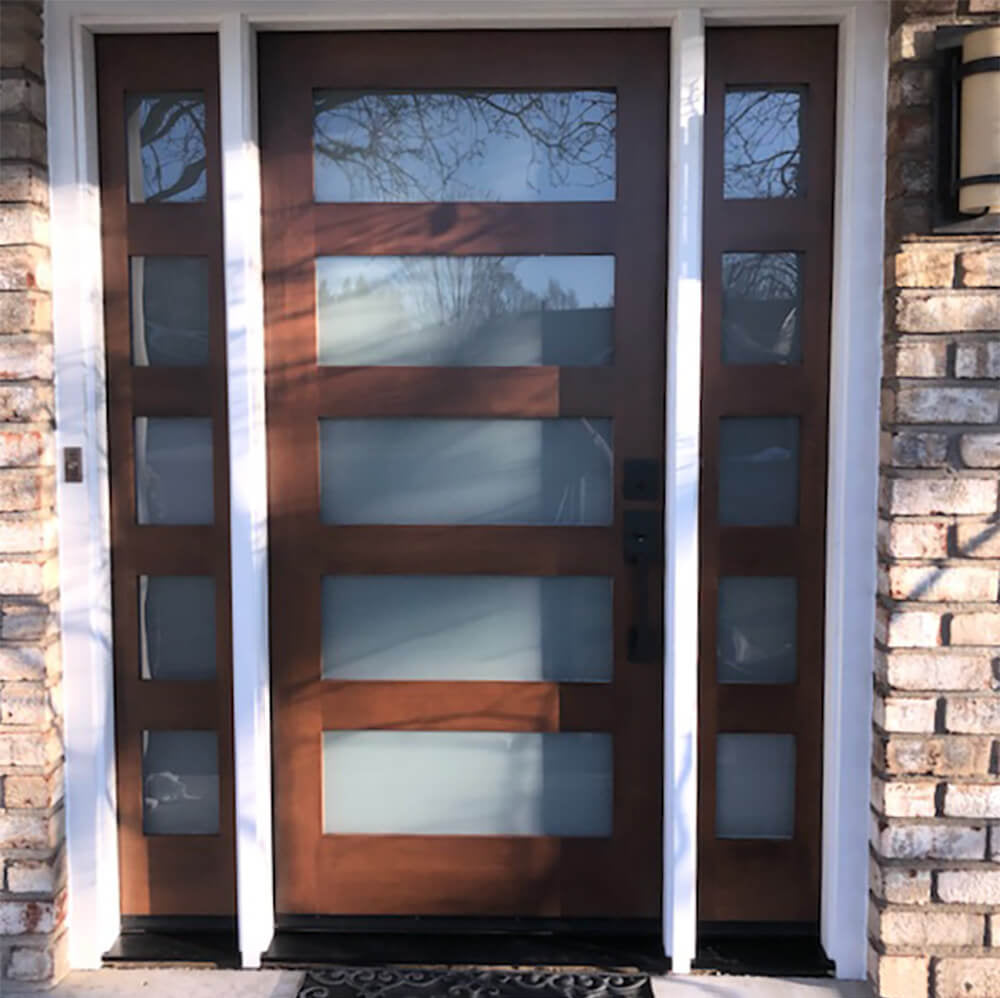 Modern Douglas Fir 5 Lite Satin Etched Glass Exterior Door - Krosswood