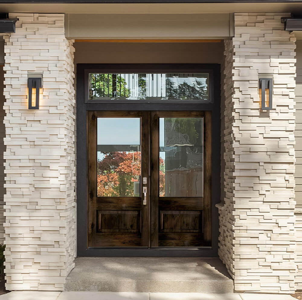 Modern Farmhouse Knotty Alder 3/4 Lite Glass Exterior Double Door - Krosswood