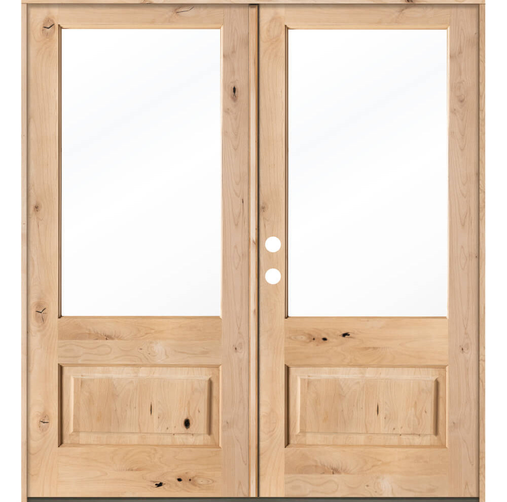 Modern Farmhouse Knotty Alder 3/4 Lite Glass Exterior Double Door - Krosswood