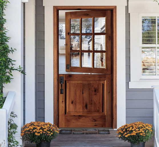 Modern Farmhouse Knotty Alder 9 Lite Exterior Dutch Door - Krosswood