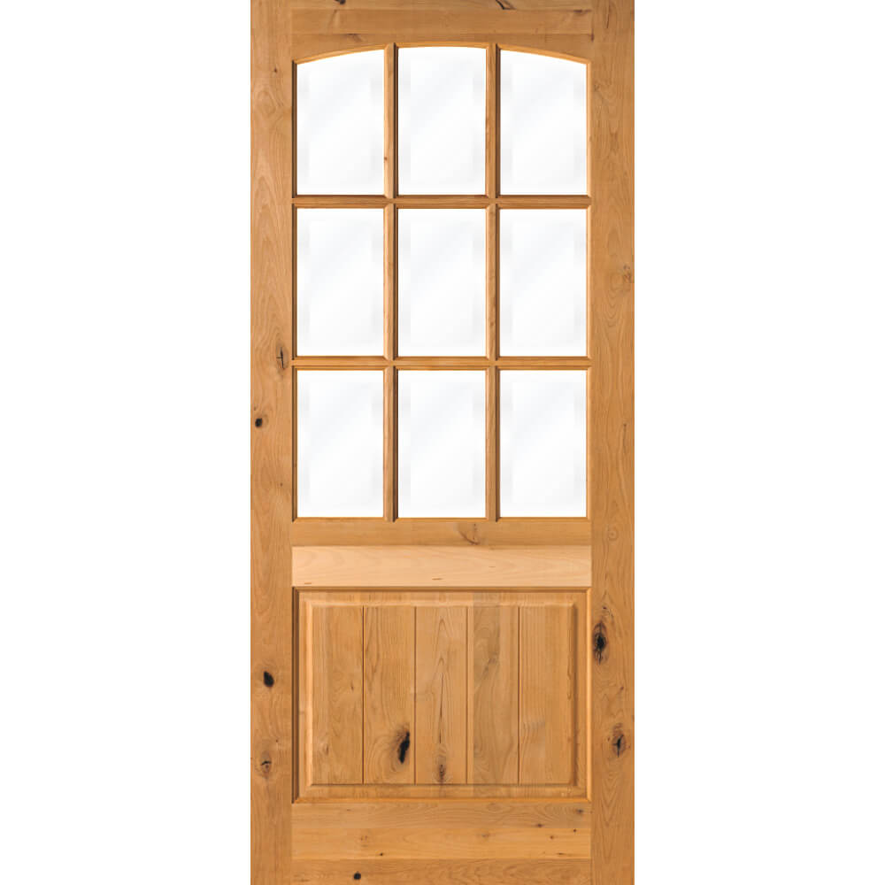 Modern Farmhouse Knotty Alder Clear Glass Arch Top Exterior Door - Krosswood