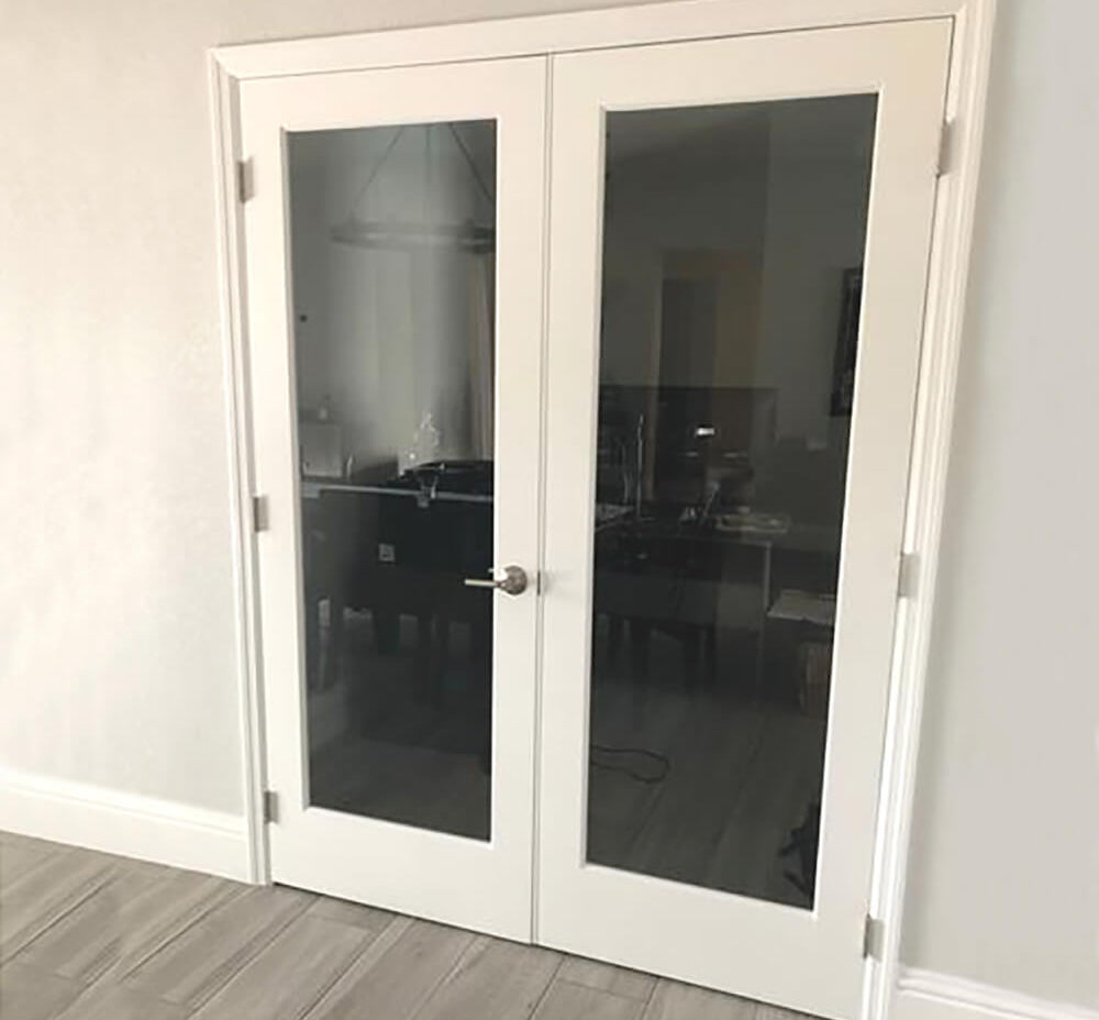 Modern Full Lite Clear Glass Window Interior Double Door - Krosswood
