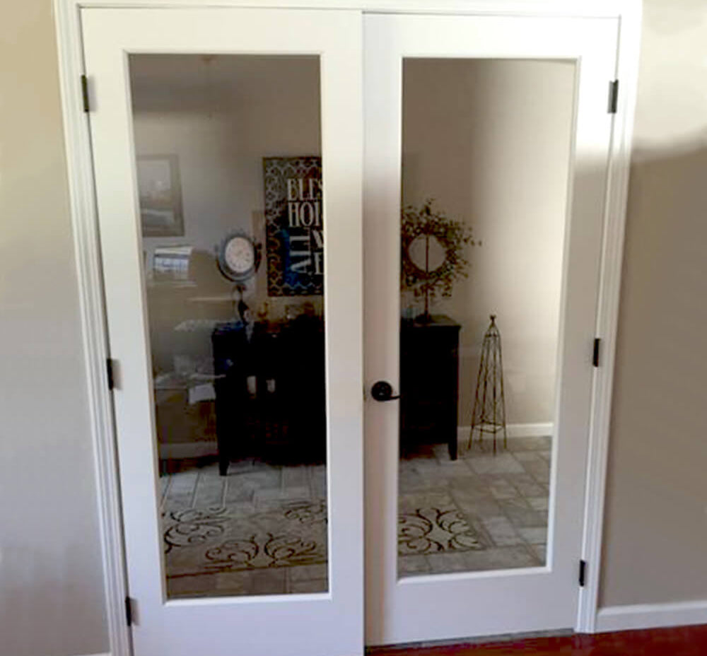 Modern Full Lite Clear Glass Window Interior Double Door - Krosswood
