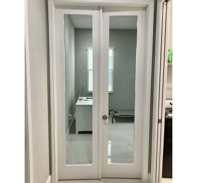 Modern Full Lite Clear Glass Window Interior Double Door - Krosswood