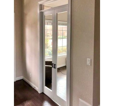 Modern Full Lite Clear Glass Window Interior Double Door - Krosswood