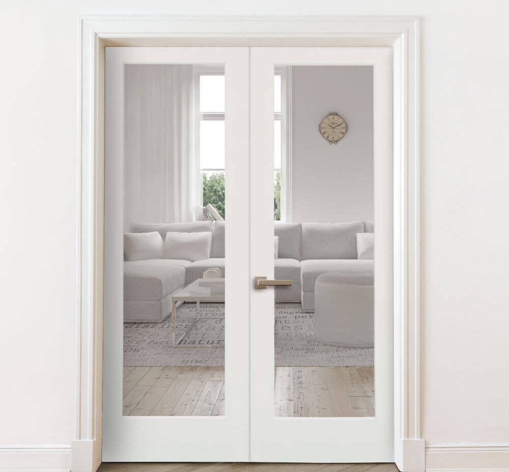 Modern Full Lite Clear Glass Window Interior Double Door - Krosswood