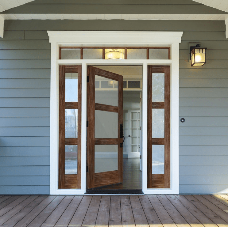 Modern Hemlock 3 Lite Clear Glass Window Exterior Door - Krosswood