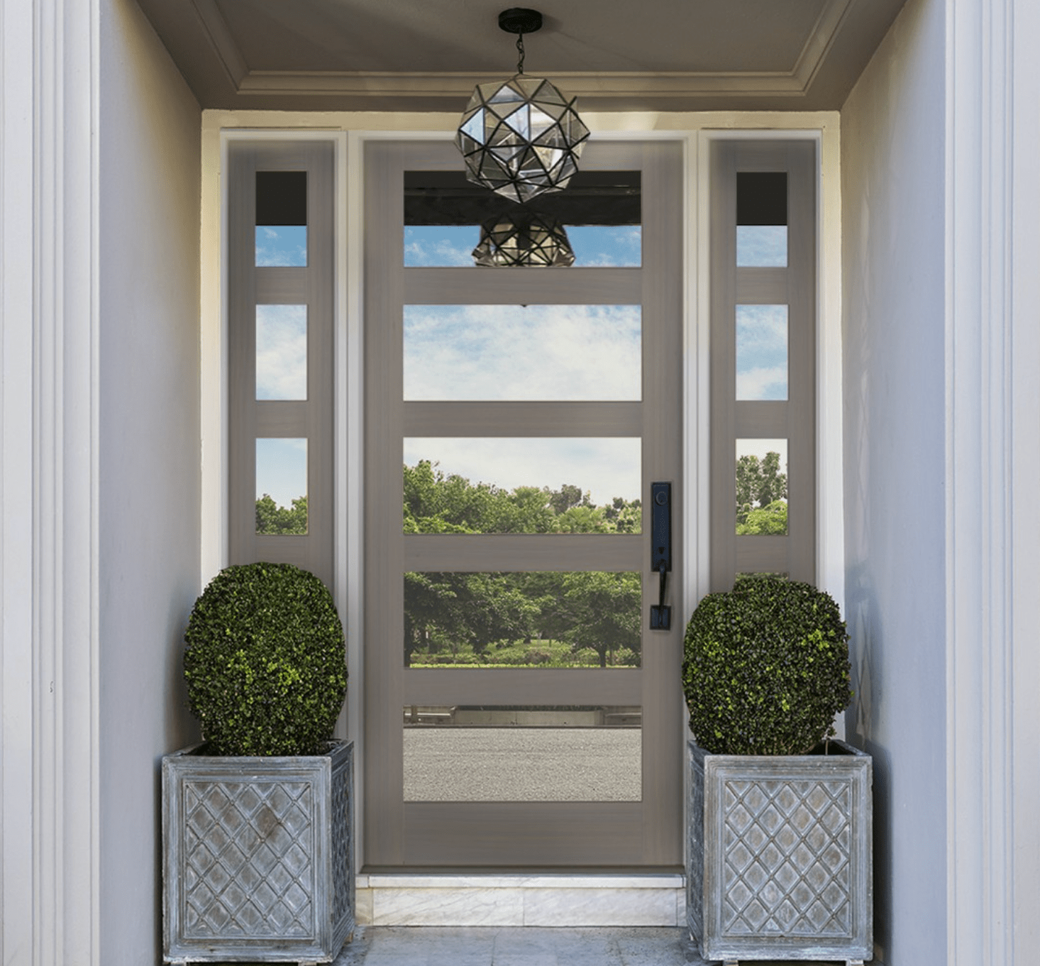 Modern Hemlock 5 Lite Clear Glass Window Exterior Door - Krosswood