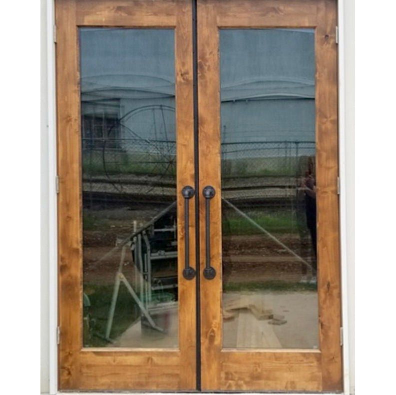 Modern Knotty Alder Full Lite Clear Exterior Double Door - Krosswood