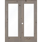 Modern Knotty Alder Full Lite Clear Glass Interior Double Door - Krosswood