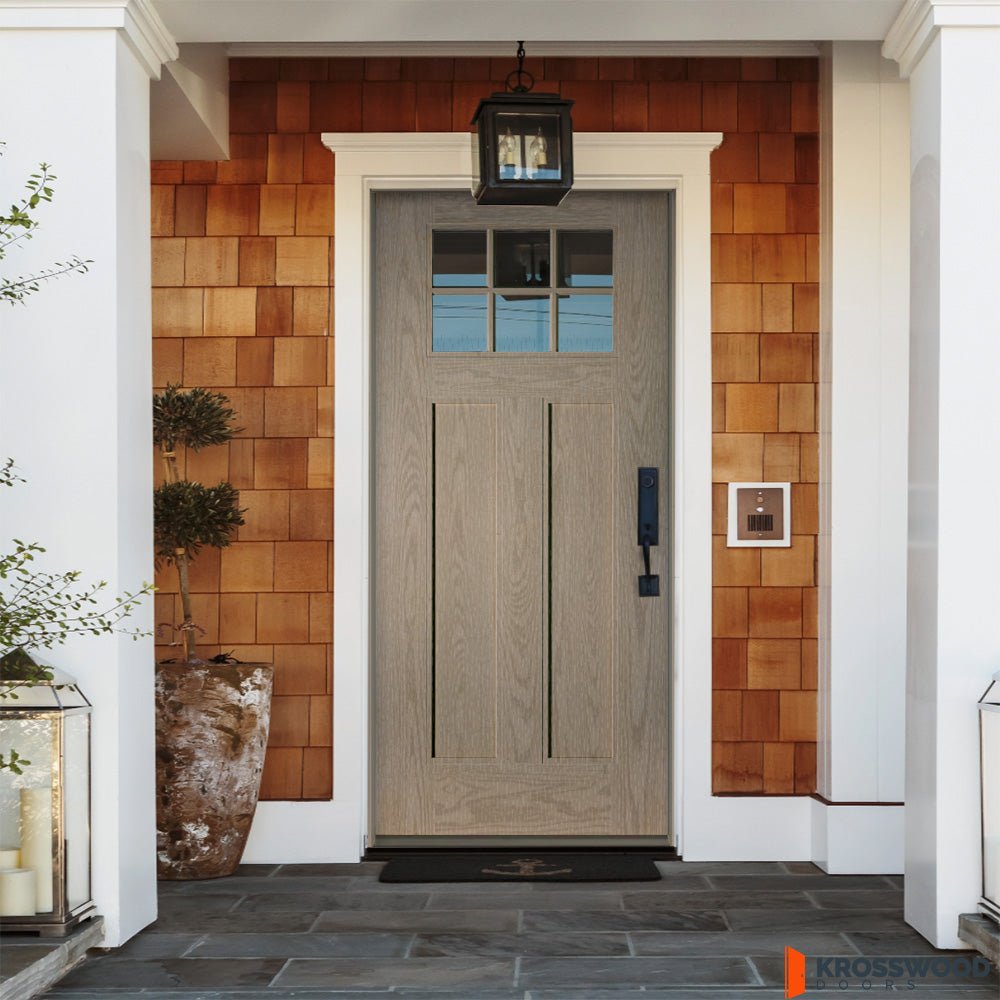 PINNACLE Craftsman 6 Lite Glass Exterior Fiberglass Door - Krosswood