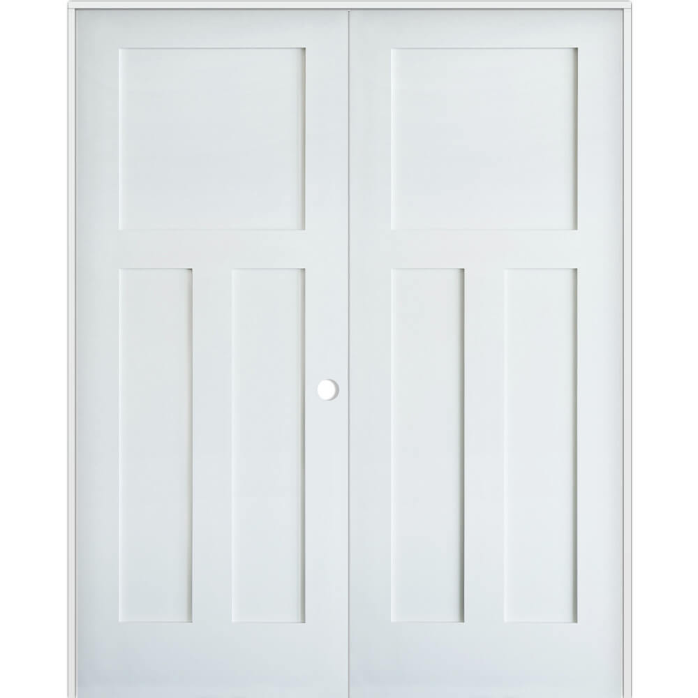 Primed MDF 3 Panel Shaker Double Interior Door - Krosswood
