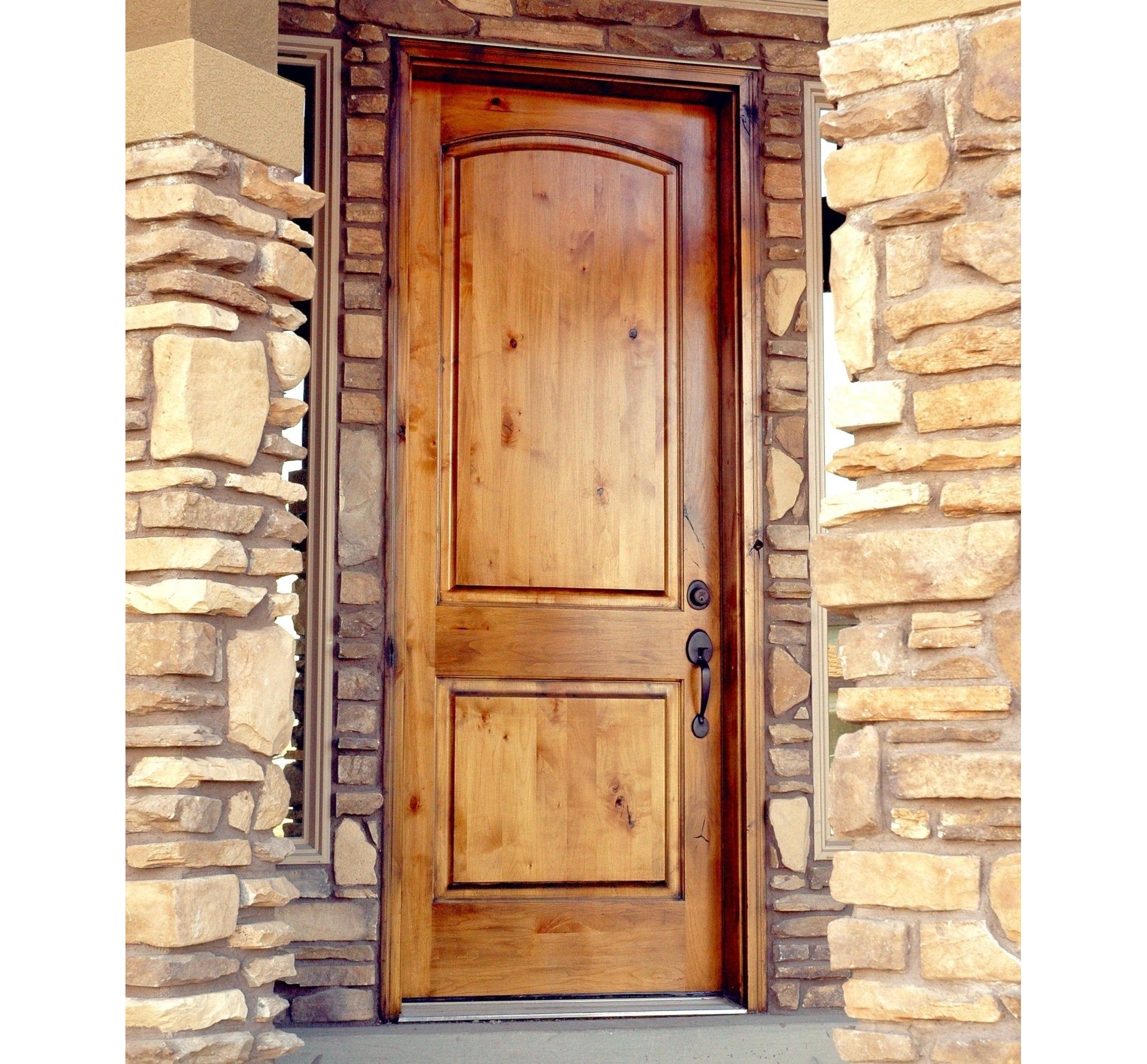 Rustic Knotty Alder 2 Panel Arch Top Exterior Door - Krosswood