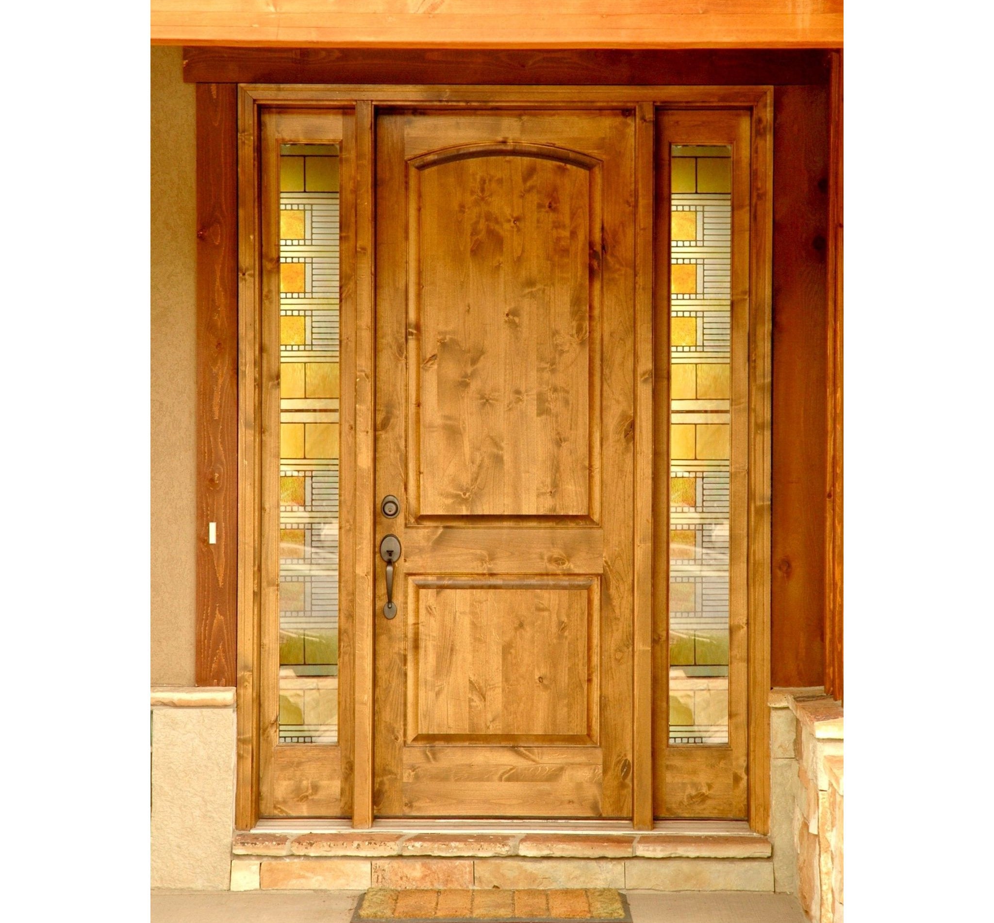 Rustic Knotty Alder 2 Panel Arch Top Exterior Door - Krosswood