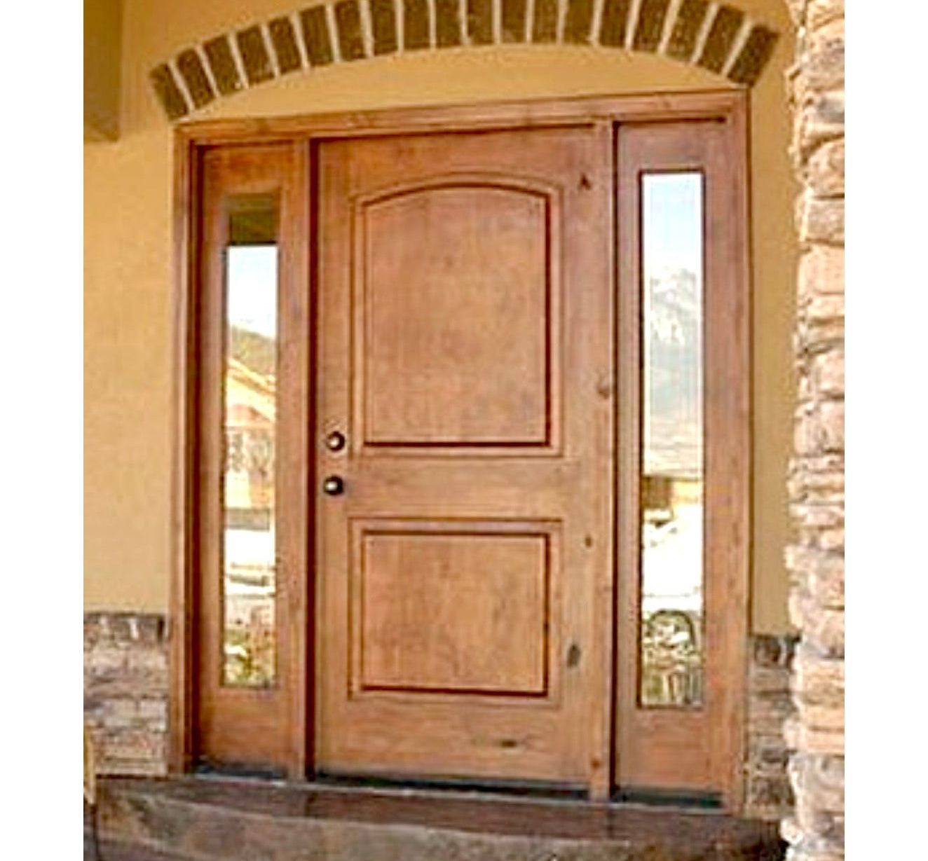 Rustic Knotty Alder 2 Panel Arch Top Exterior Door - Krosswood