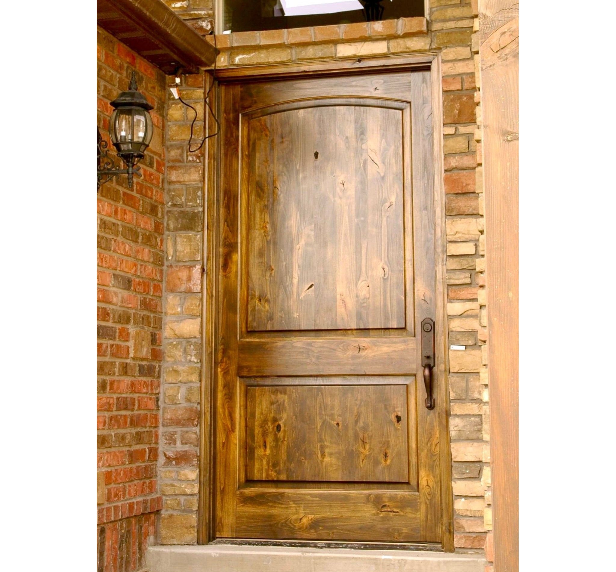 Rustic Knotty Alder 2 Panel Arch Top Exterior Door - Krosswood