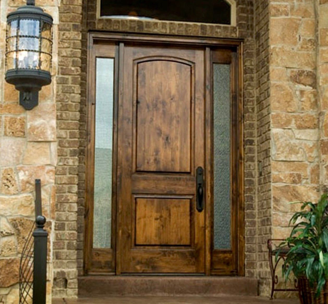 Rustic Knotty Alder 2 Panel Arch Top Exterior Door - Krosswood