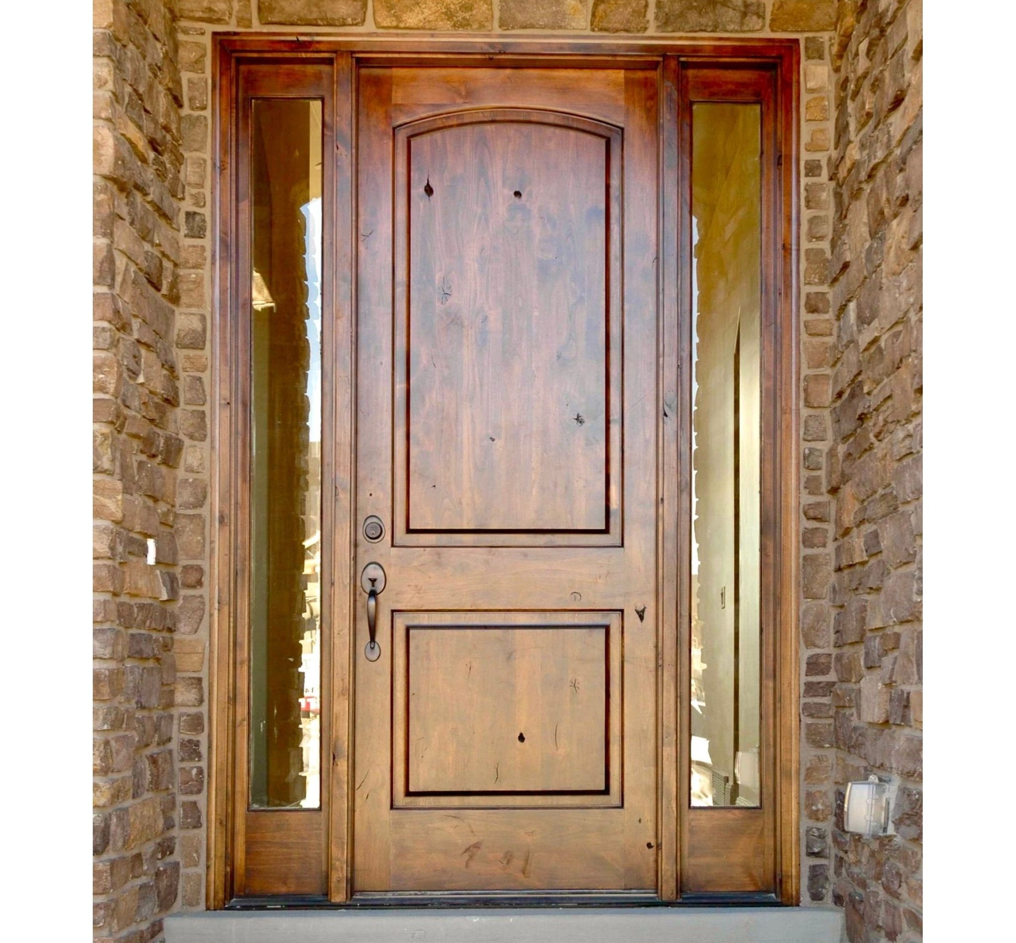 Rustic Knotty Alder 2 Panel Arch Top Exterior Door - Krosswood