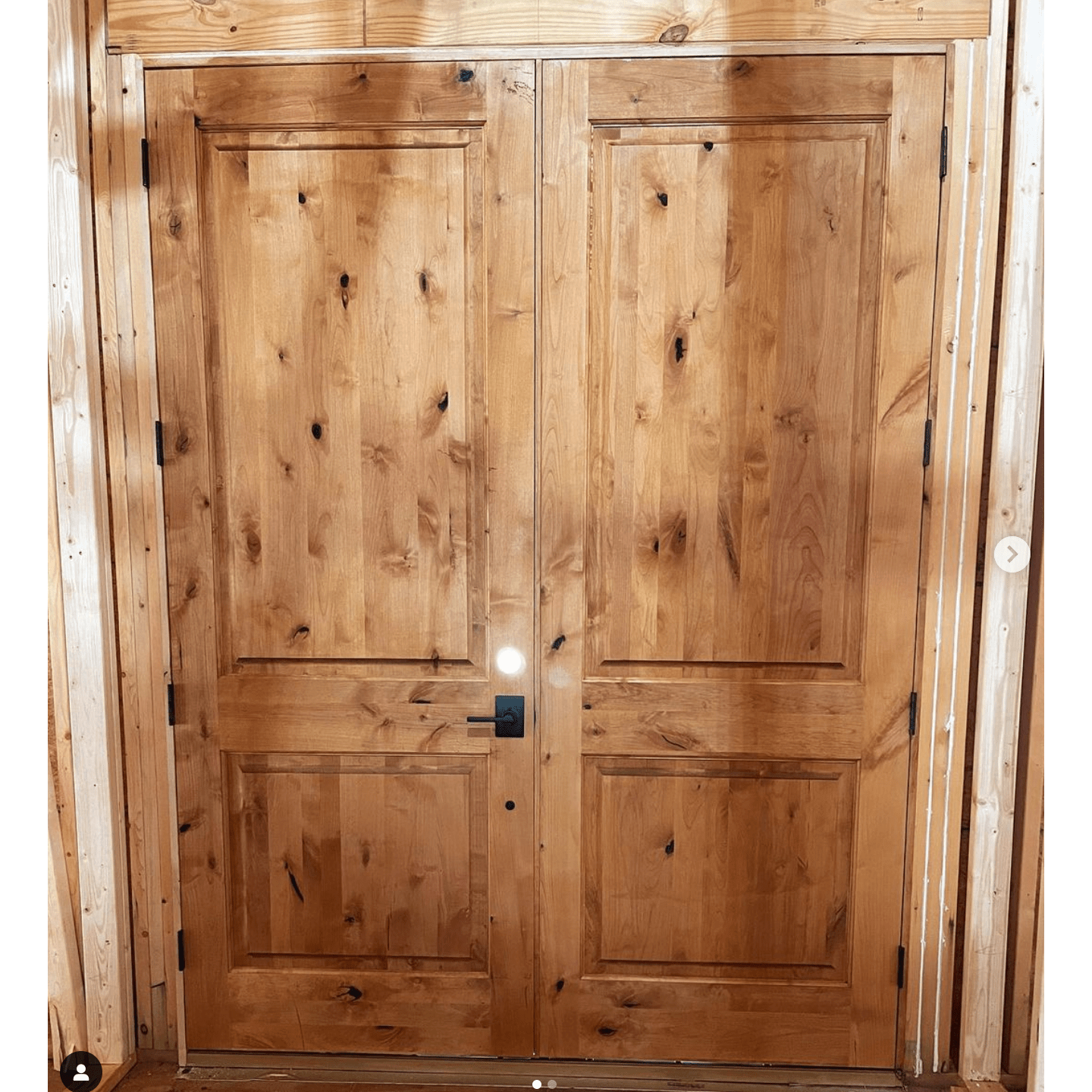 Rustic Knotty Alder 2 Panel Square Top Exterior Double Door - Krosswood
