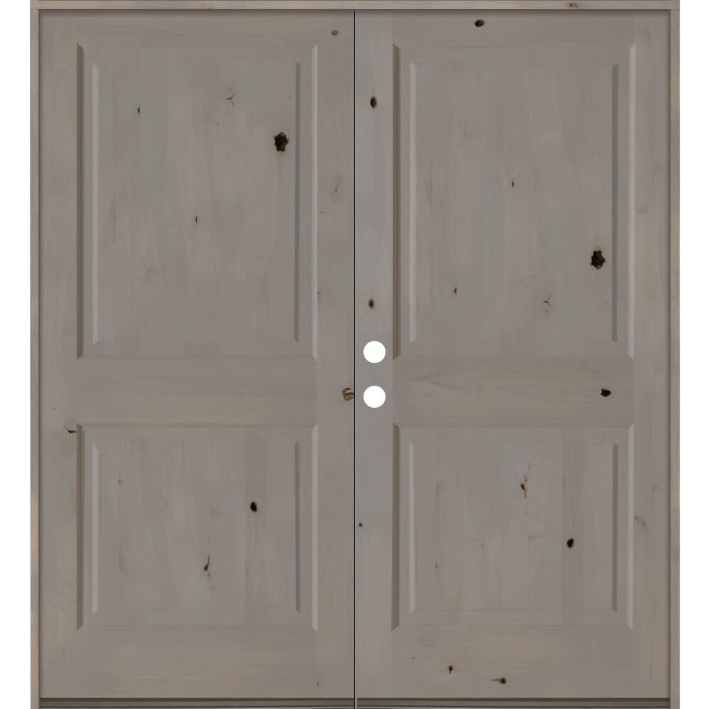 Rustic Knotty Alder 2 Panel Square Top Exterior Double Door - Krosswood